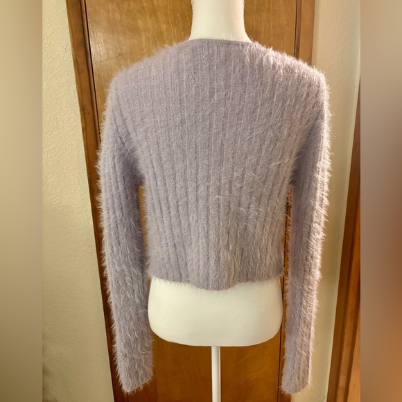 Garage Lilac Fuzzy Cropped Front Tie Cardigan - Picture 3 of 5